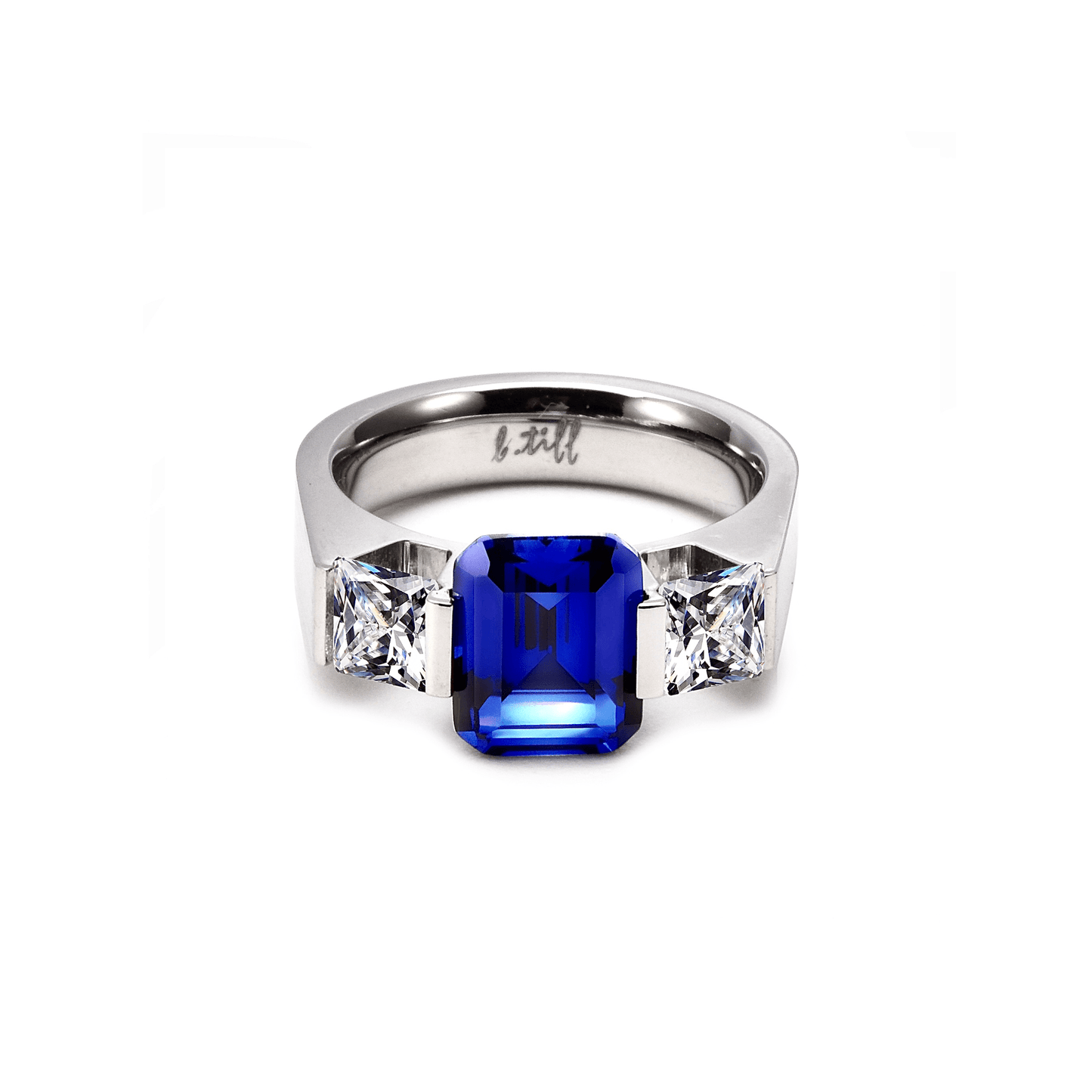 RG208BL B.Tiff 3 - Stone 3 ct Blue Emerald Cut Engagement Ring - PBNJ FASHIONS
