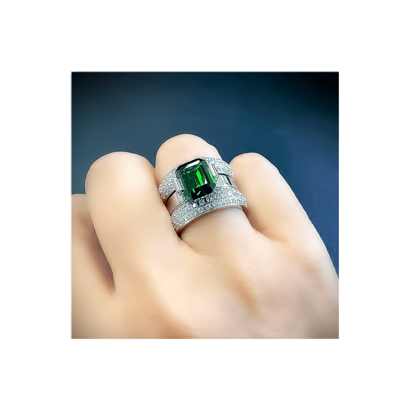 RG210GR B.Tiff 3 ct Green Emerald Cut Engagement Ring - PBNJ FASHIONS