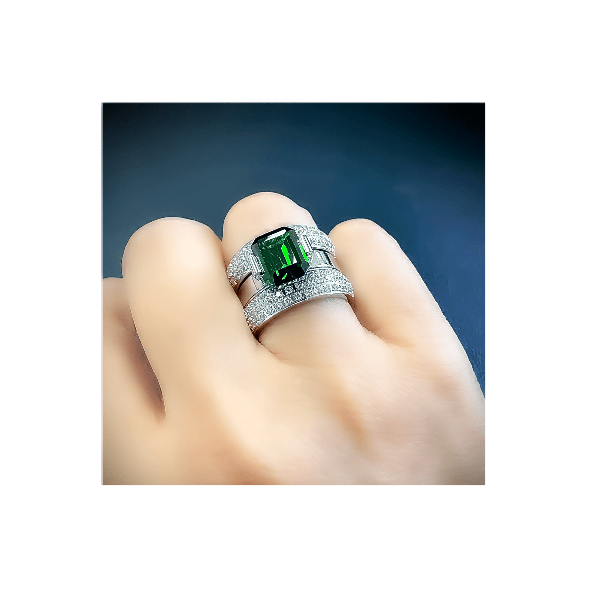RG210GR B.Tiff 3 ct Green Emerald Cut Engagement Ring - PBNJ FASHIONS