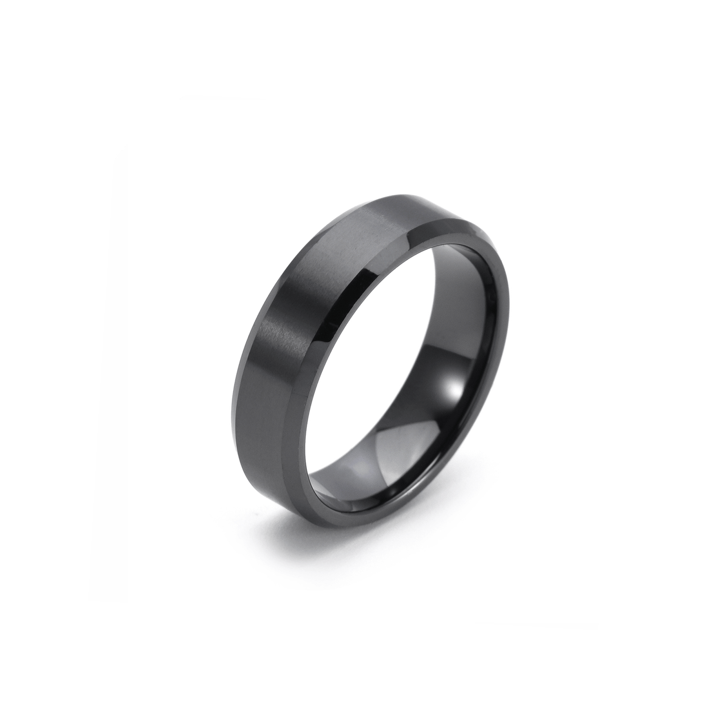 RG602B B.Tiff Black 2 - Tone Beveled Edge High Tech Ceramic Ring - PBNJ FASHIONS