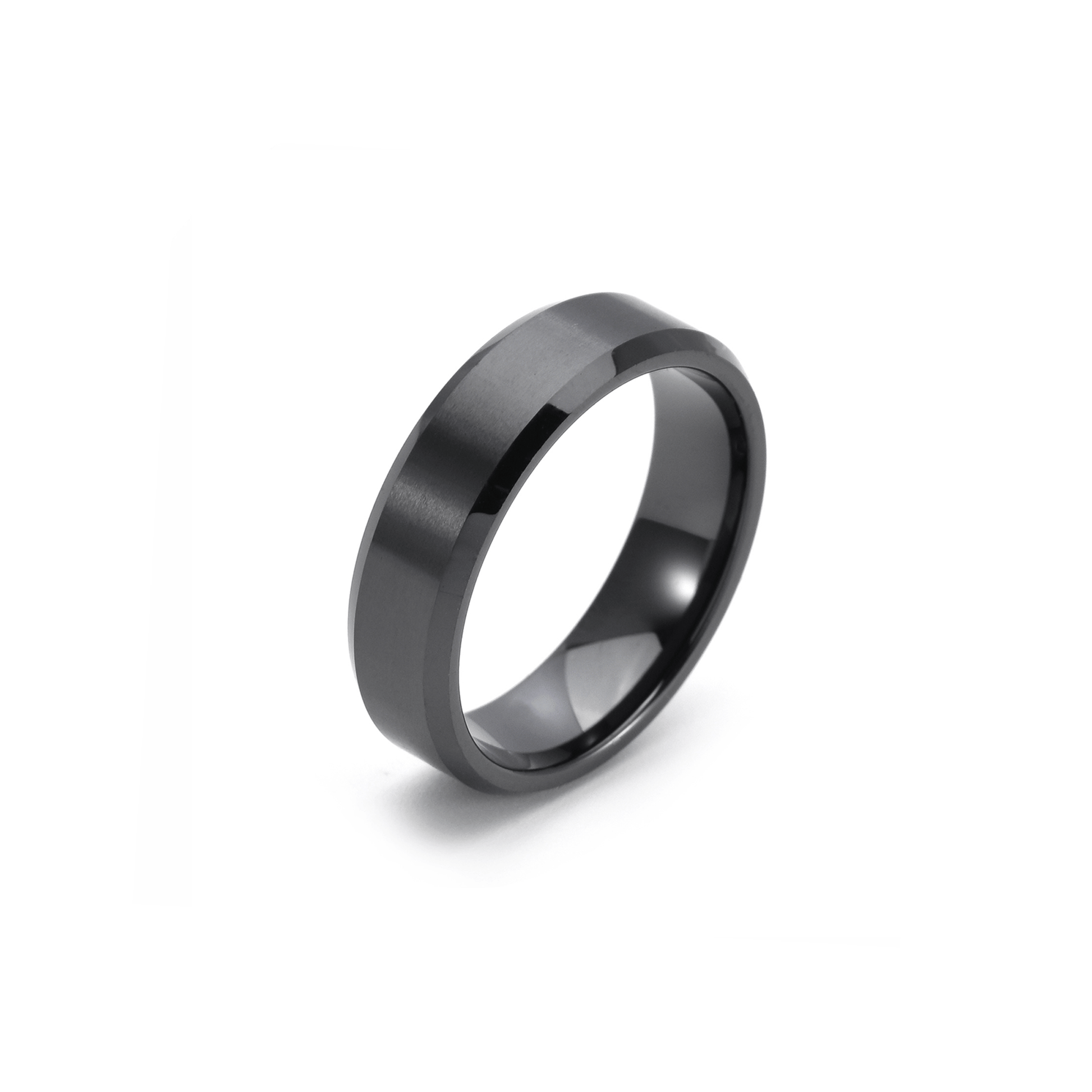 RG602B B.Tiff Black 2 - Tone Beveled Edge High Tech Ceramic Ring - PBNJ FASHIONS