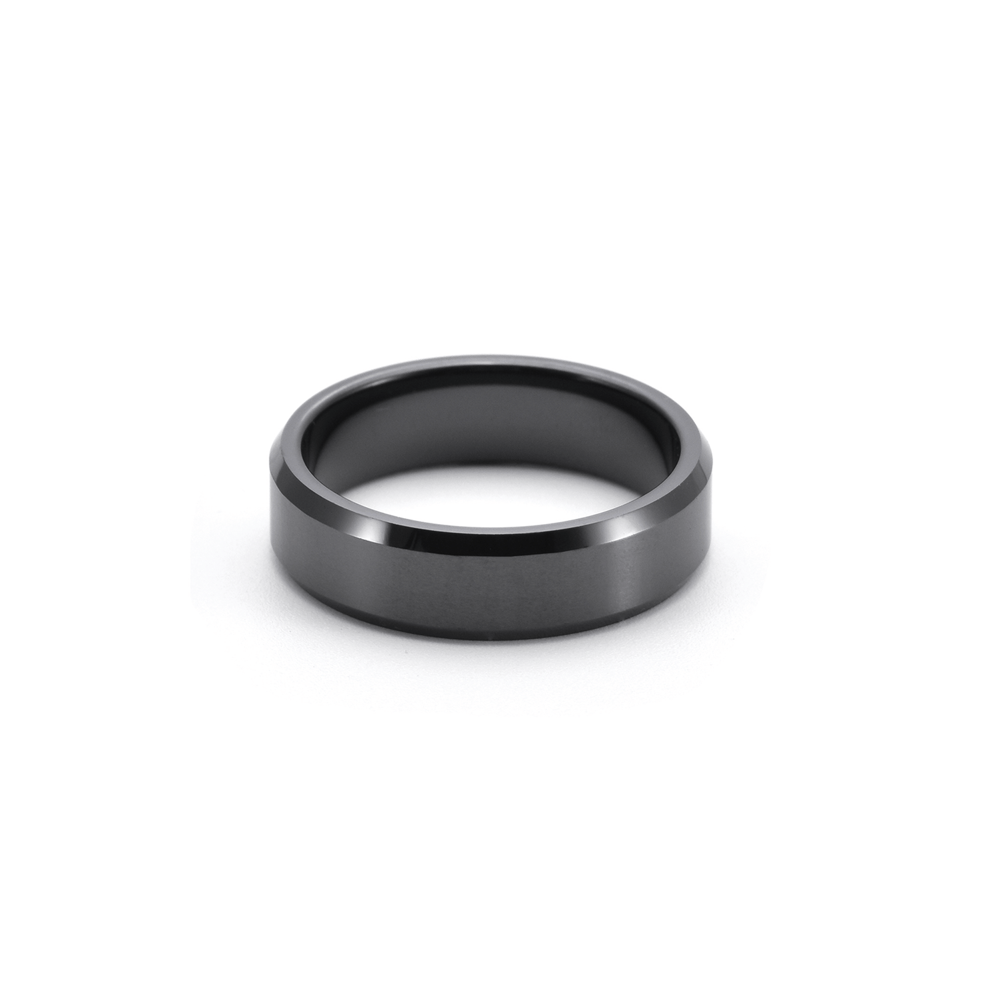 RG602B B.Tiff Black 2 - Tone Beveled Edge High Tech Ceramic Ring - PBNJ FASHIONS
