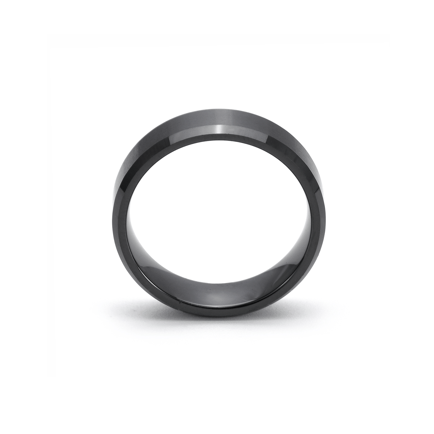 RG602B B.Tiff Black 2 - Tone Beveled Edge High Tech Ceramic Ring - PBNJ FASHIONS