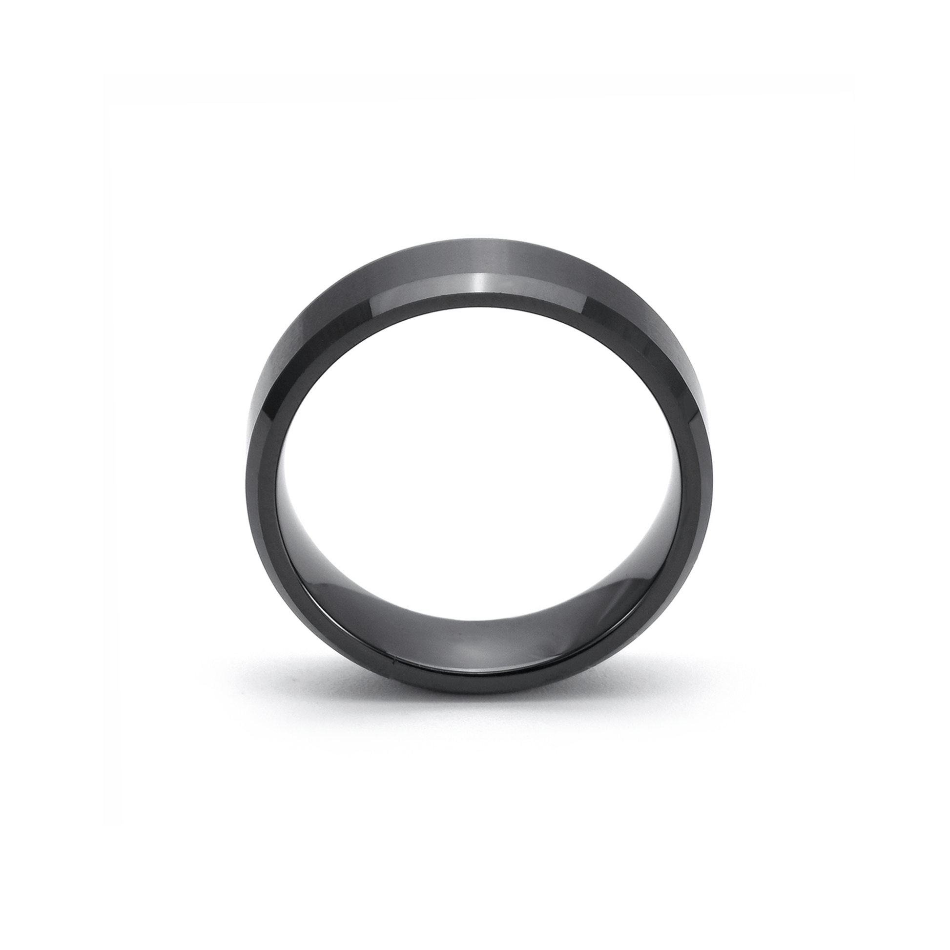 RG602B B.Tiff Black 2 - Tone Beveled Edge High Tech Ceramic Ring - PBNJ FASHIONS