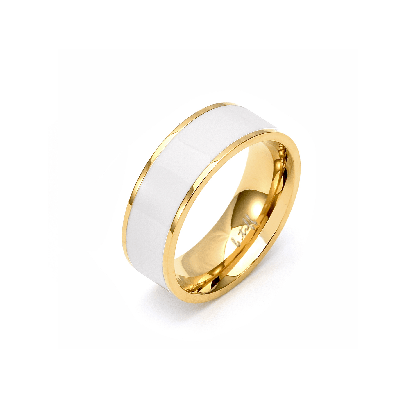 RG800GW B.Tiff 18K Gold Plated White Enamel Ring [Wide Band] - PBNJ FASHIONS