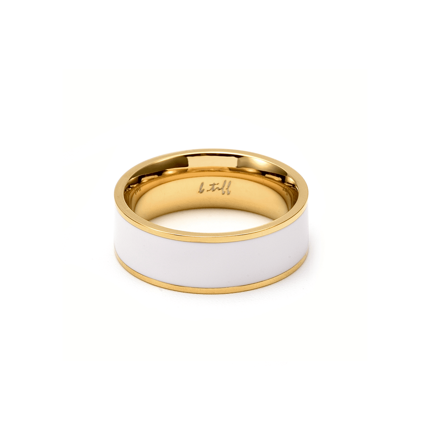 RG800GW B.Tiff 18K Gold Plated White Enamel Ring [Wide Band] - PBNJ FASHIONS