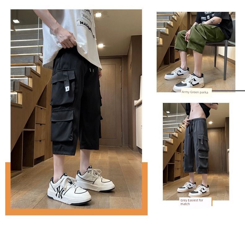 Cropped Shorts Cargo Multi-pockets Loose Men's Fashion Brand Summer American Outer Wear Thin Sports Casual Pants