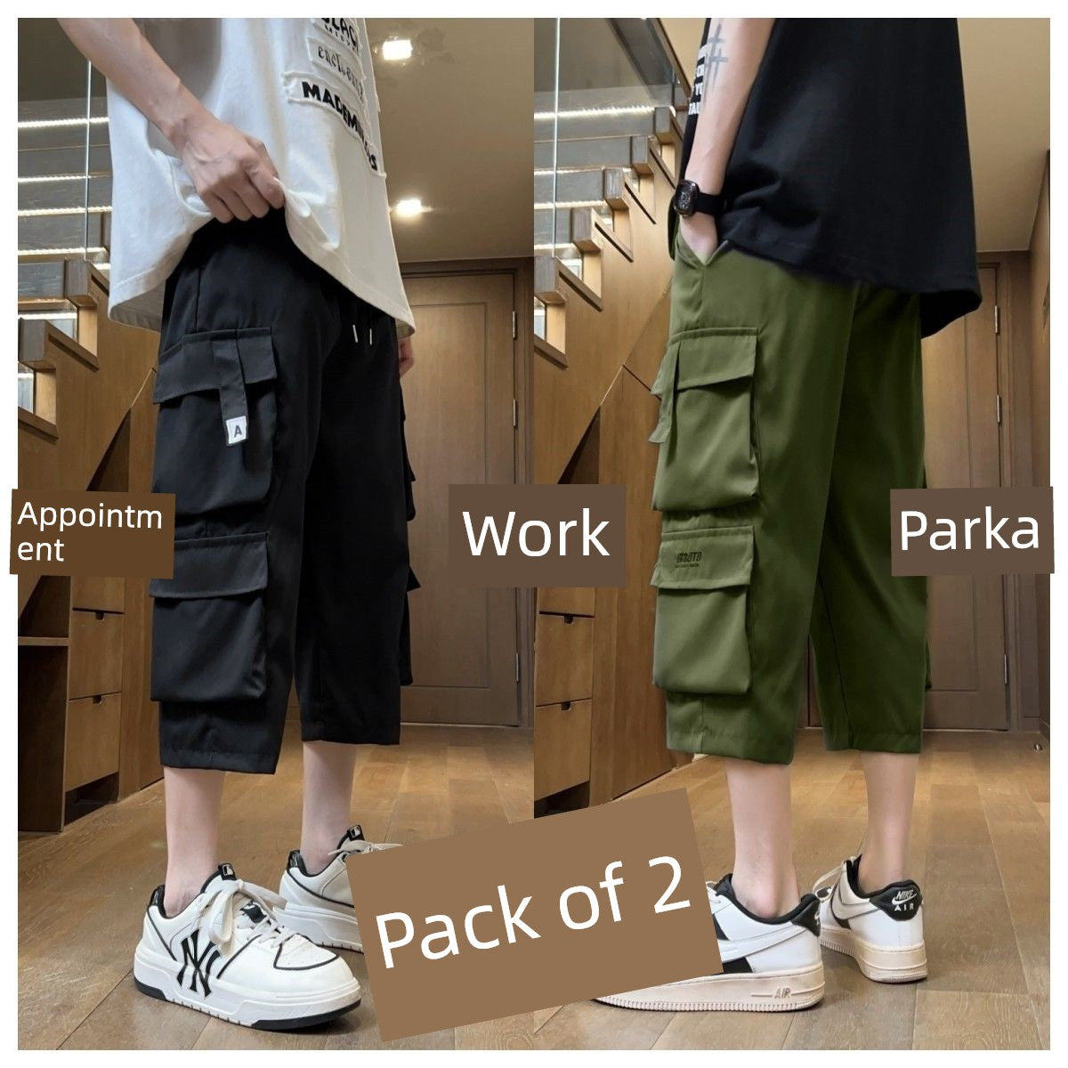 Cropped Shorts Cargo Multi-pockets Loose Men's Fashion Brand Summer American Outer Wear Thin Sports Casual Pants