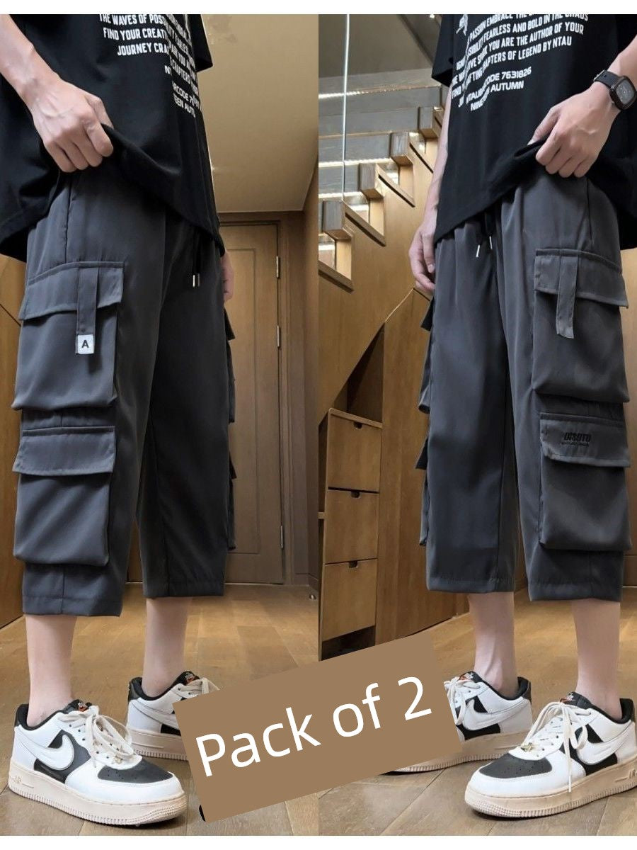 Cropped Shorts Cargo Multi-pockets Loose Men's Fashion Brand Summer American Outer Wear Thin Sports Casual Pants