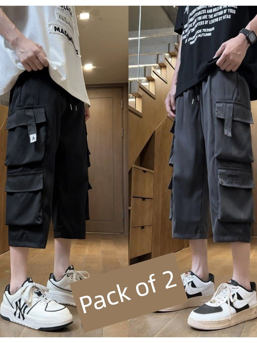 Cropped Shorts Cargo Multi-pockets Loose Men's Fashion Brand Summer American Outer Wear Thin Sports Casual Pants