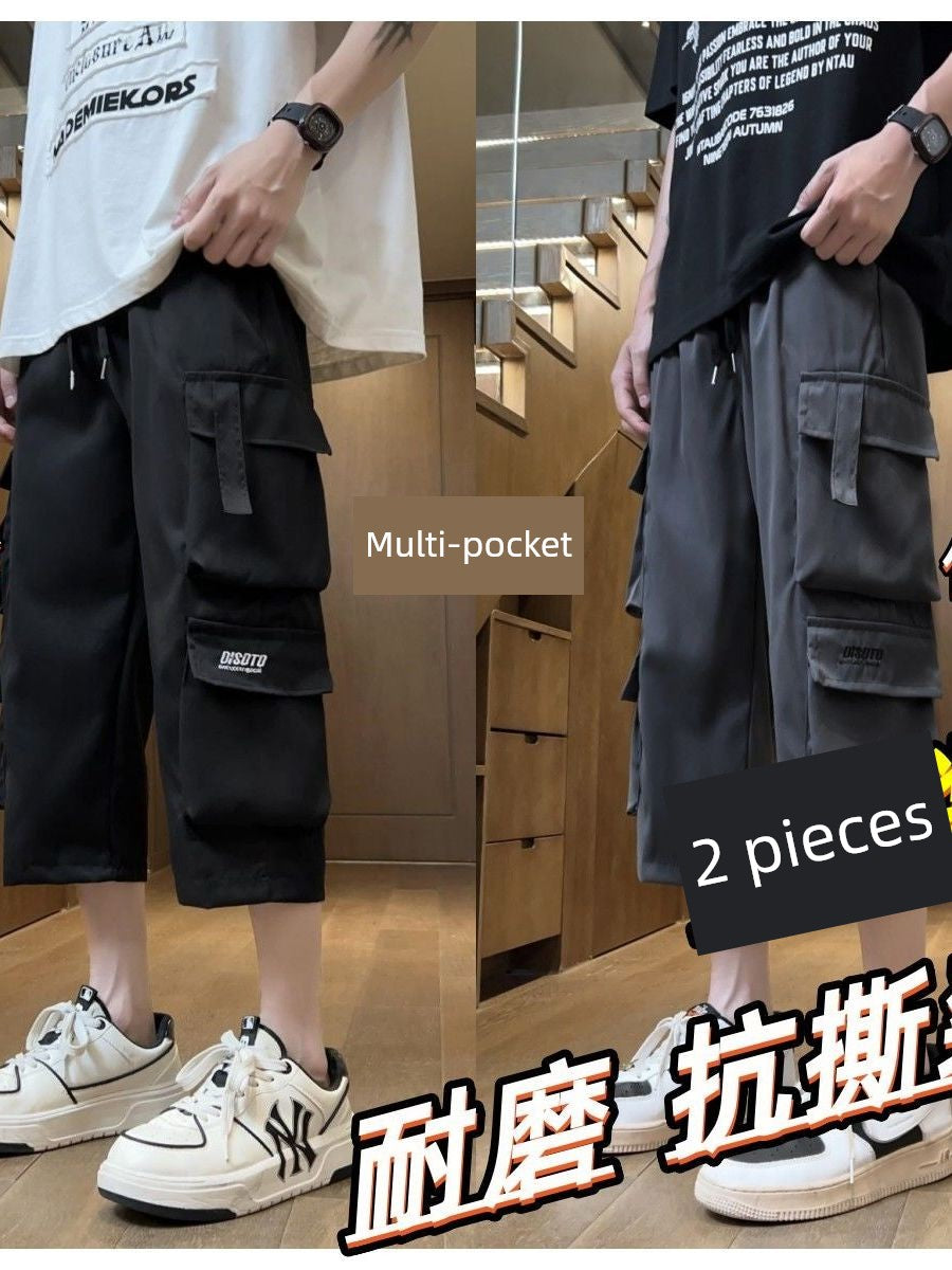 Cropped Shorts Cargo Multi-pockets Loose Men's Fashion Brand Summer American Outer Wear Thin Sports Casual Pants