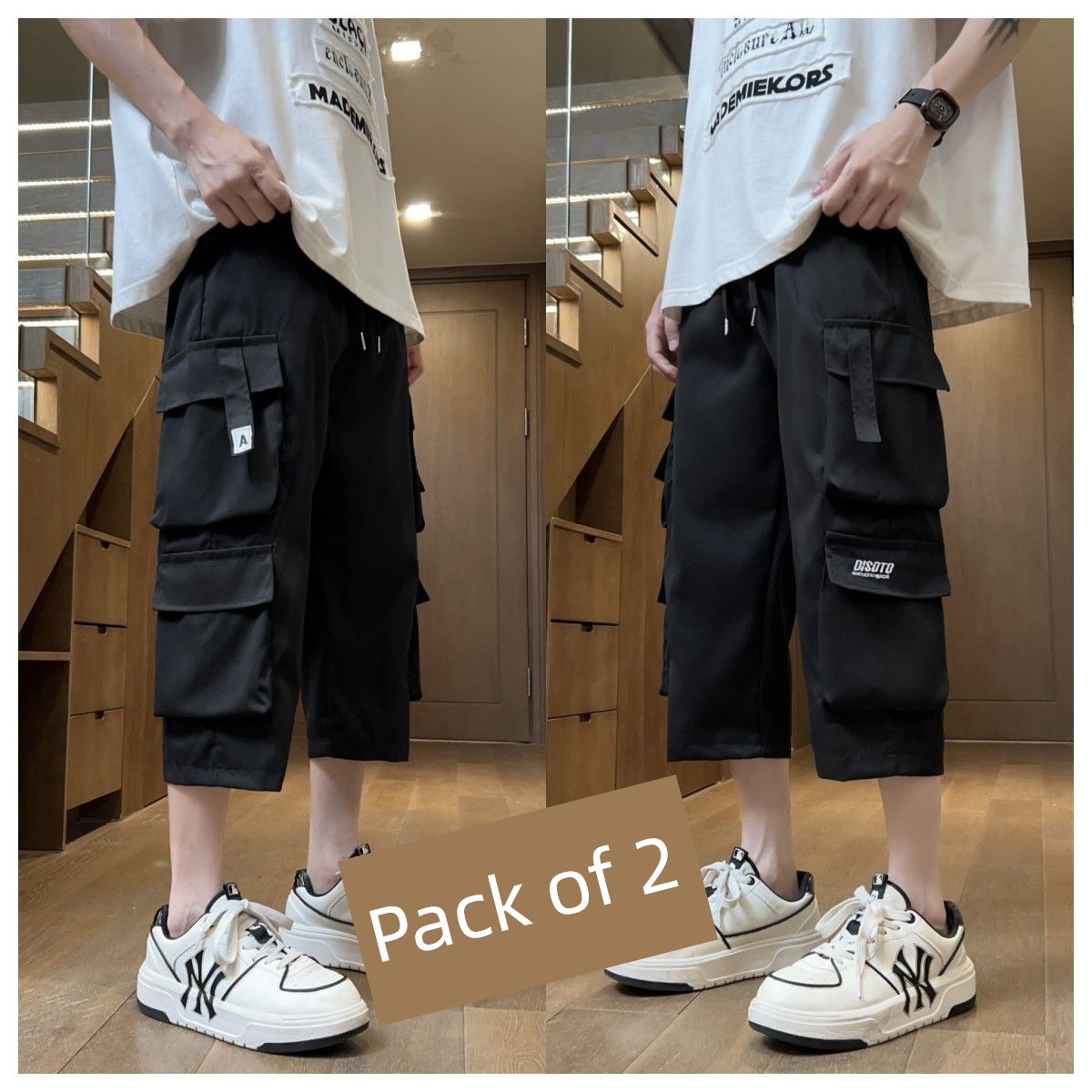 Cropped Shorts Cargo Multi-pockets Loose Men's Fashion Brand Summer American Outer Wear Thin Sports Casual Pants