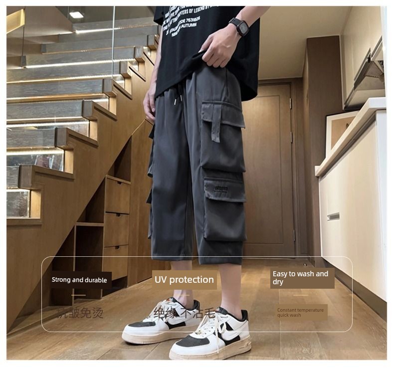 Cropped Shorts Cargo Multi-pockets Loose Men's Fashion Brand Summer American Outer Wear Thin Sports Casual Pants