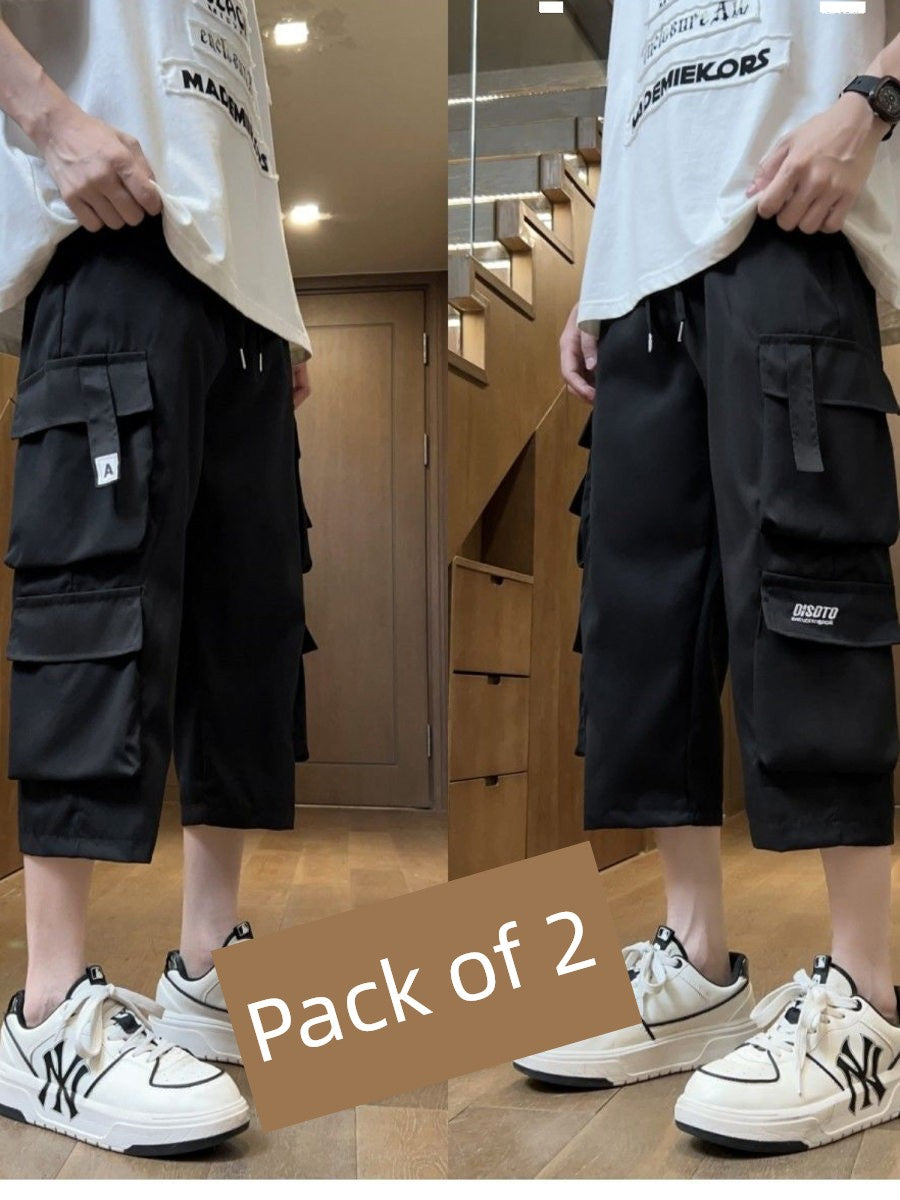 Cropped Shorts Cargo Multi-pockets Loose Men's Fashion Brand Summer American Outer Wear Thin Sports Casual Pants