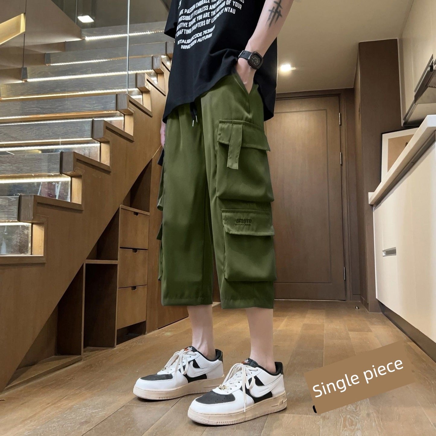 Cropped Shorts Cargo Multi-pockets Loose Men's Fashion Brand Summer American Outer Wear Thin Sports Casual Pants