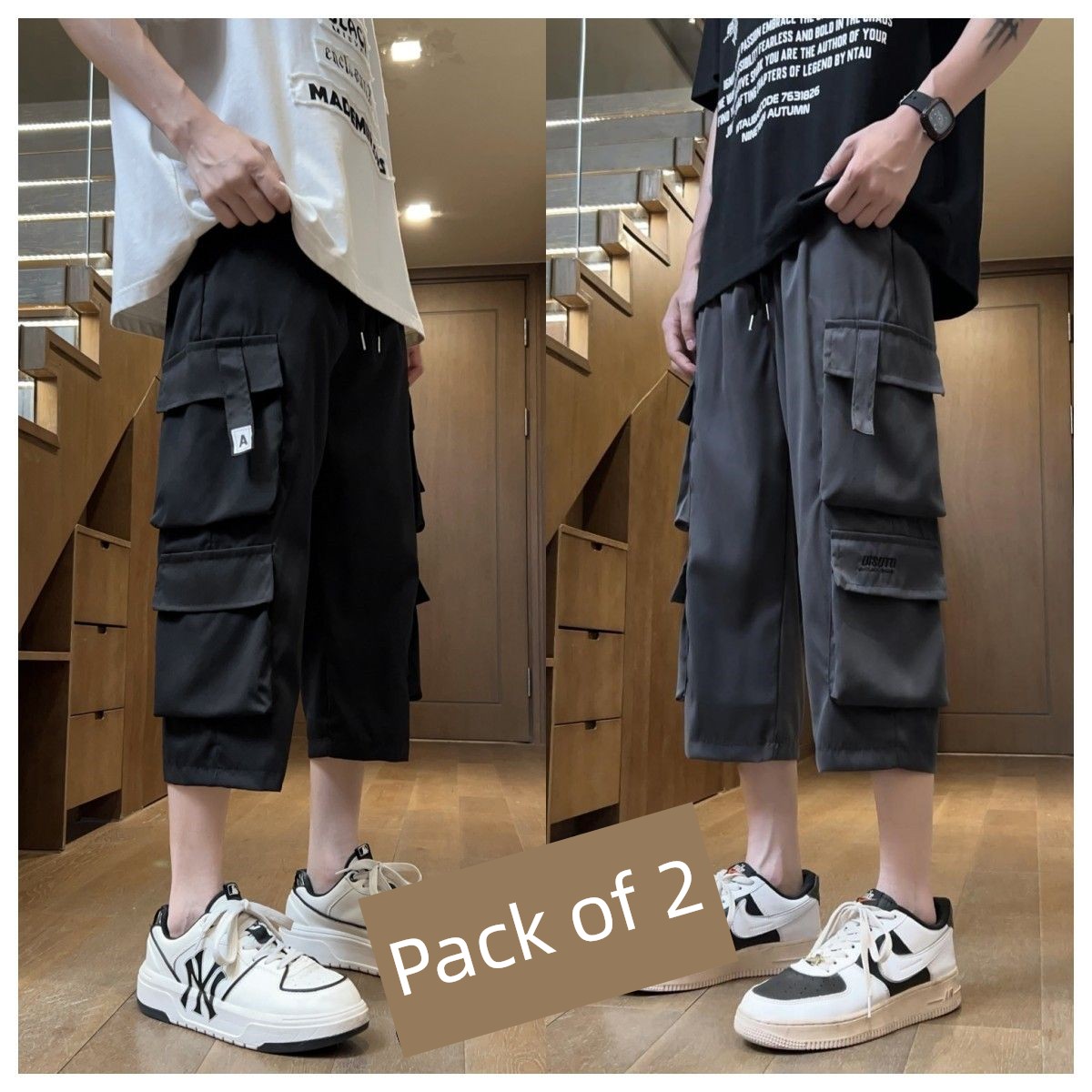 Cropped Shorts Cargo Multi-pockets Loose Men's Fashion Brand Summer American Outer Wear Thin Sports Casual Pants