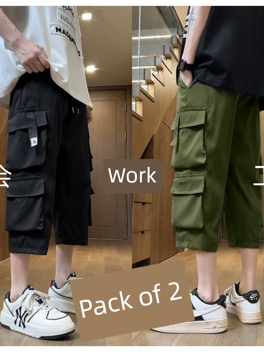 Cropped Shorts Cargo Multi-pockets Loose Men's Fashion Brand Summer American Outer Wear Thin Sports Casual Pants