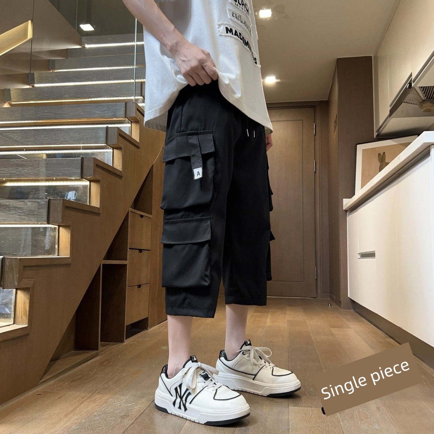 Cropped Shorts Cargo Multi-pockets Loose Men's Fashion Brand Summer American Outer Wear Thin Sports Casual Pants
