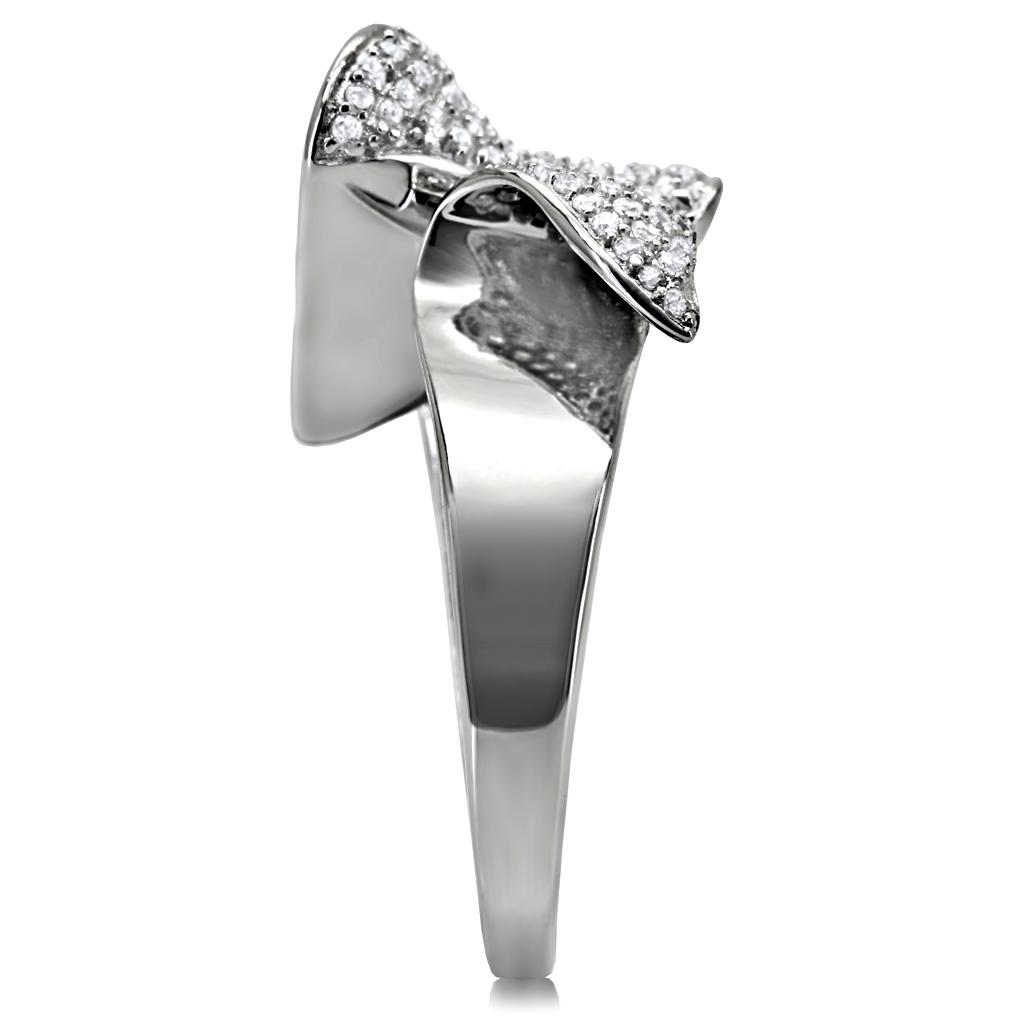 TS032 - Rhodium 925 Sterling Silver Ring with AAA Grade CZ  in Clear-4