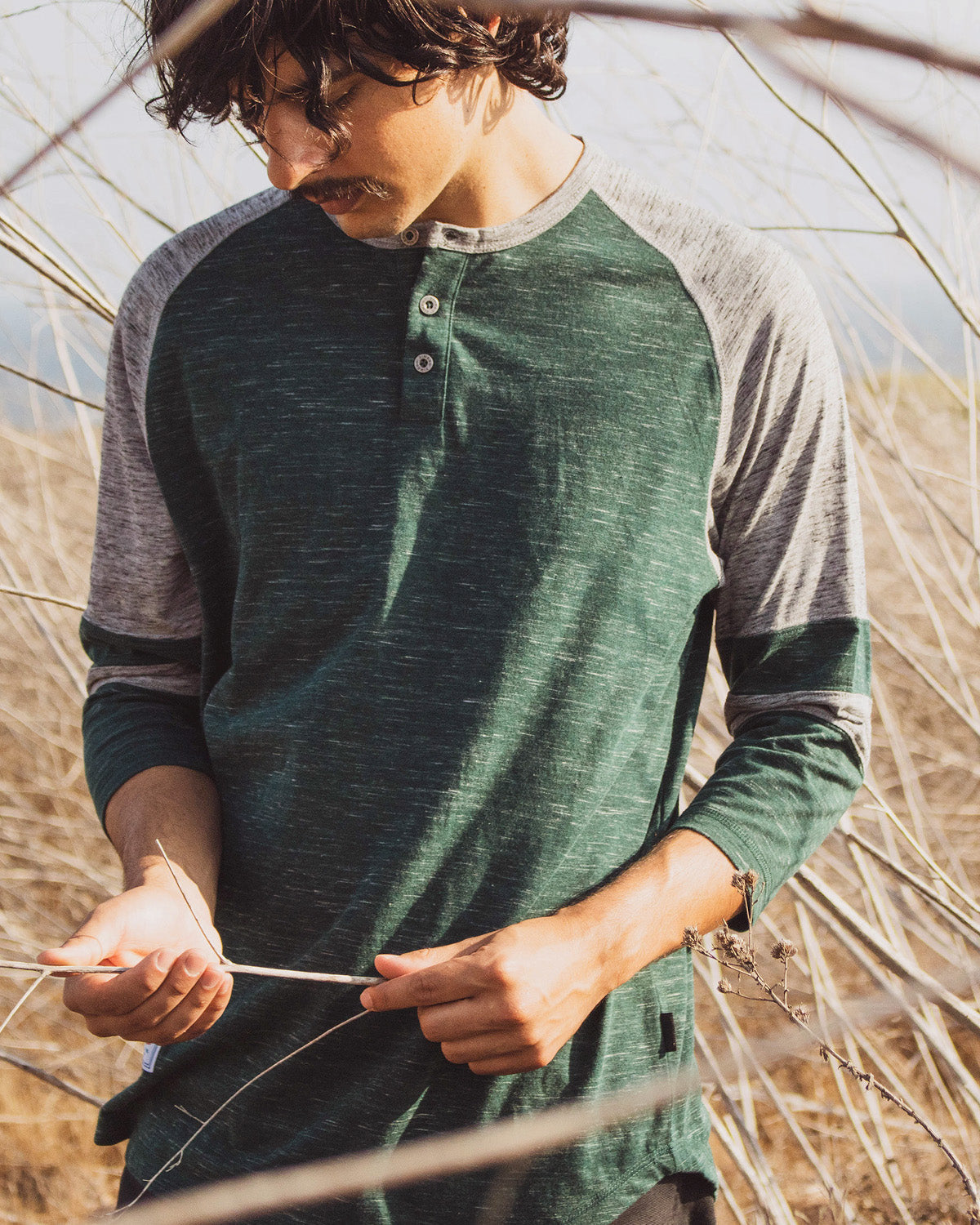 ZIMEGO Men's 3/4 Sleeve GREEN Baseball Football College Raglan Henley Athletic T-shirt-0