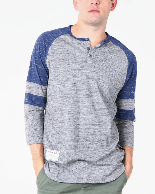 ZIMEGO Men's 3/4 Sleeve NAVY Baseball Football College Raglan Henley Athletic T-shirt-0