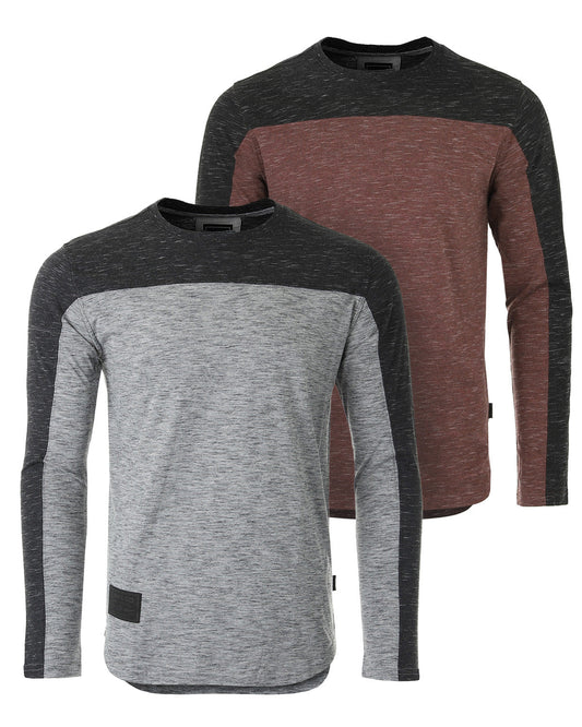 Athletic Color Block Long Sleeve Curved Hemline Casual Shirt-0