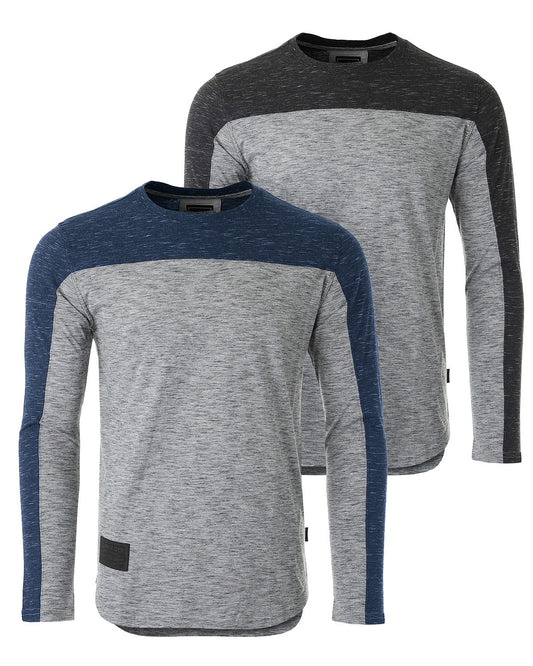 Athletic Color Block Long Sleeve Curved Hemline Casual Shirt-0