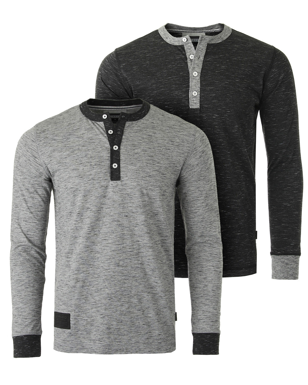 Long Sleeve Casual Henley Shirts With Contrast Neck and Cuffs Set of 2-2