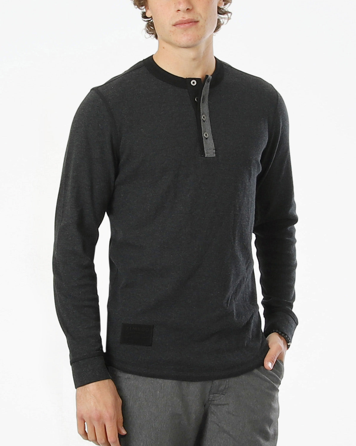 ZIMEGO Men's Vintage Burnout Garment Wash Long Sleeve Lightweight Thermal Henley-1