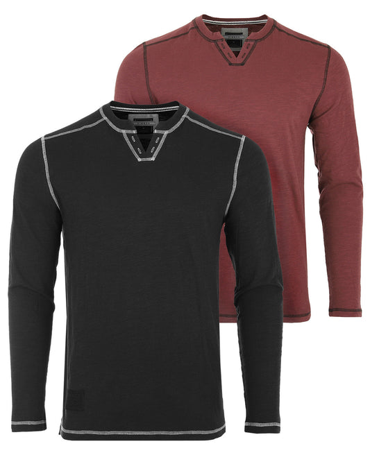 Vintage Long Sleeve Notch V-Neck Henley Casual Shirt-0