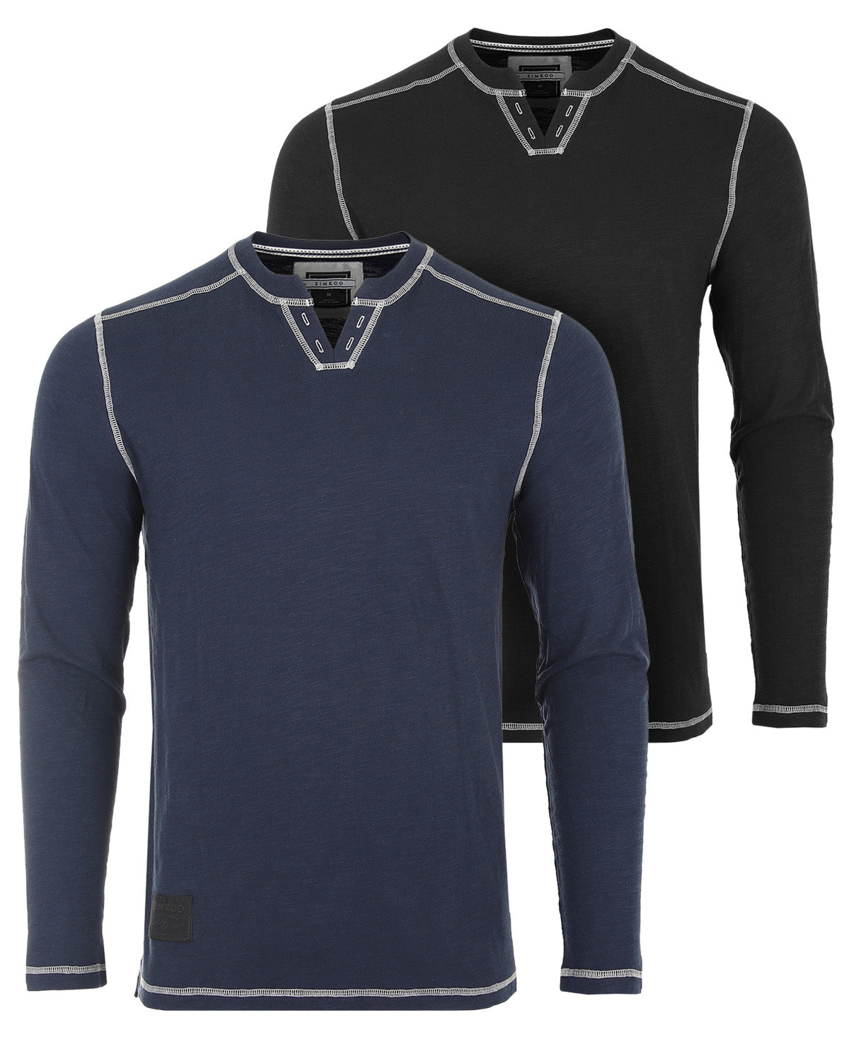 Vintage Long Sleeve Notch V-Neck Henley Casual Shirt-1