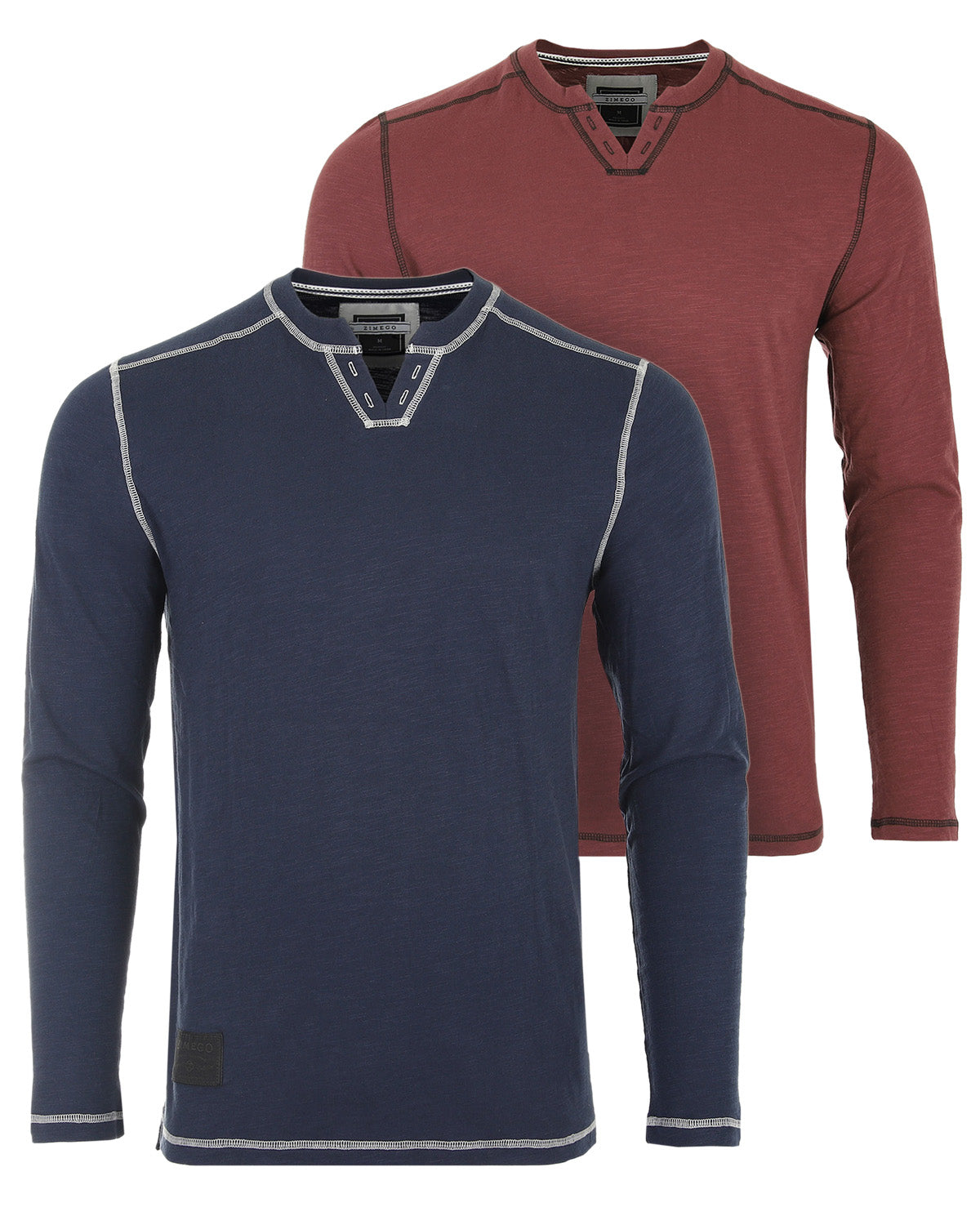 Vintage Long Sleeve Notch V-Neck Henley Casual Shirt-2