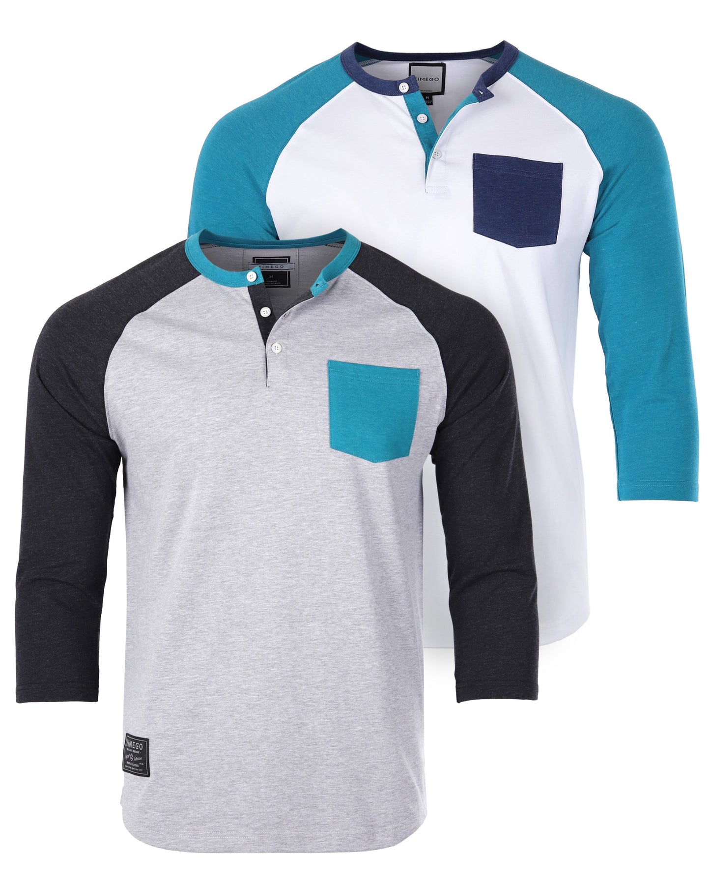 Contrast 3/4 Sleeve Stretch Casual Baseball Button Henley Shirts Bundle Set-0