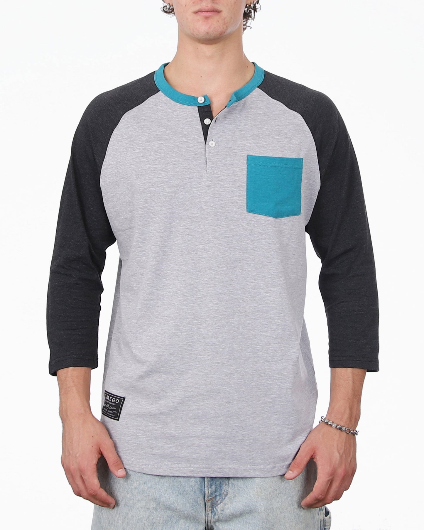 Contrast 3/4 Sleeve Stretch Casual Baseball Button Henley Shirts-2