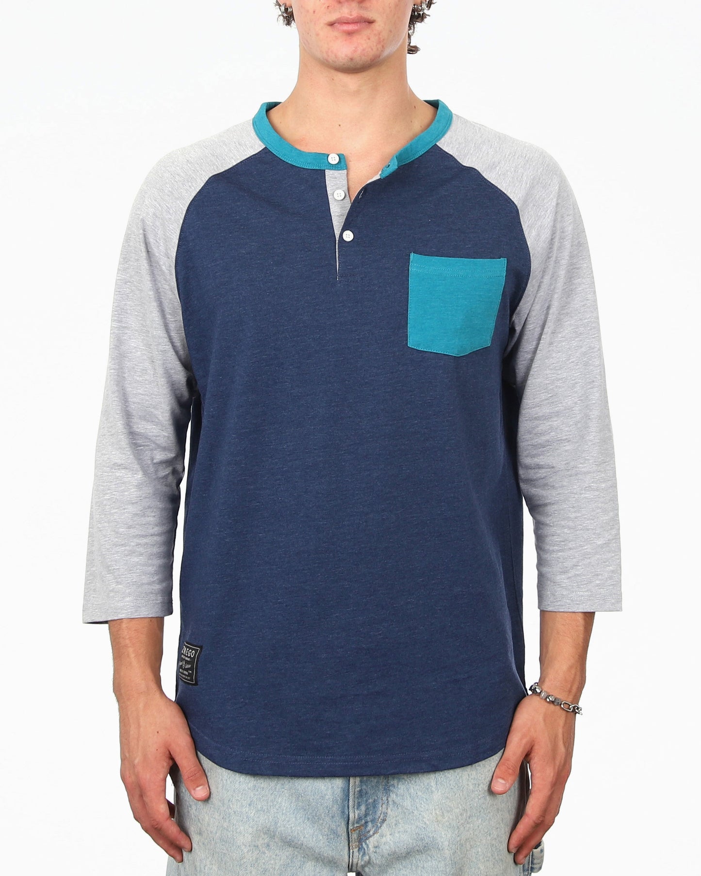 Contrast 3/4 Sleeve Stretch Casual Baseball Button Henley Shirts-0