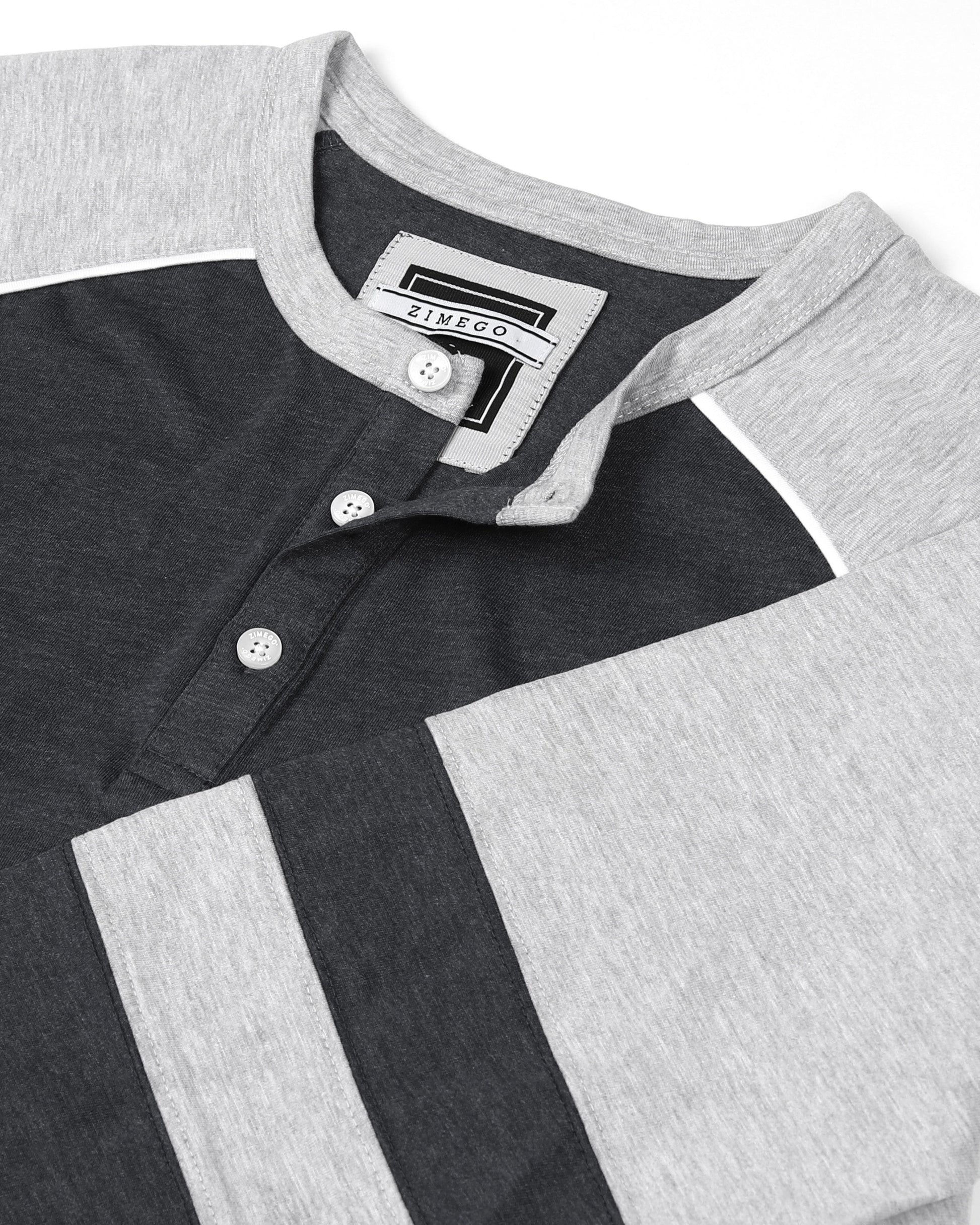 Color Block 3/4 Sleeve Stretch Casual Baseball Button Henley Shirts-3