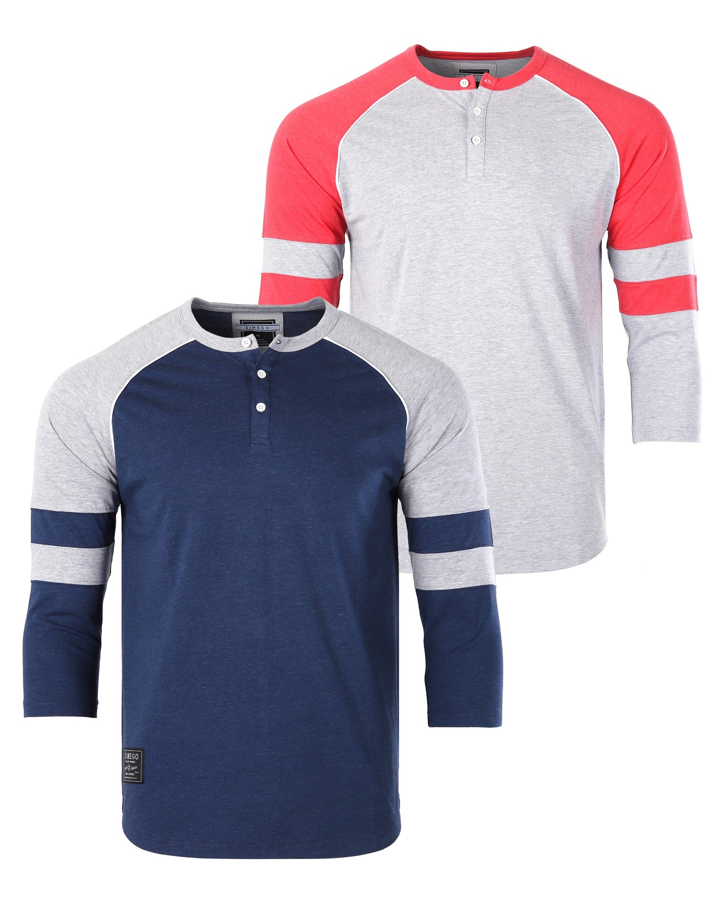 Color Block 3/4 Sleeve Stretch Casual Baseball Button Henley Shirts Bundle Set-0