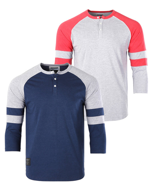 Color Block 3/4 Sleeve Stretch Casual Baseball Button Henley Shirts Bundle Set-0