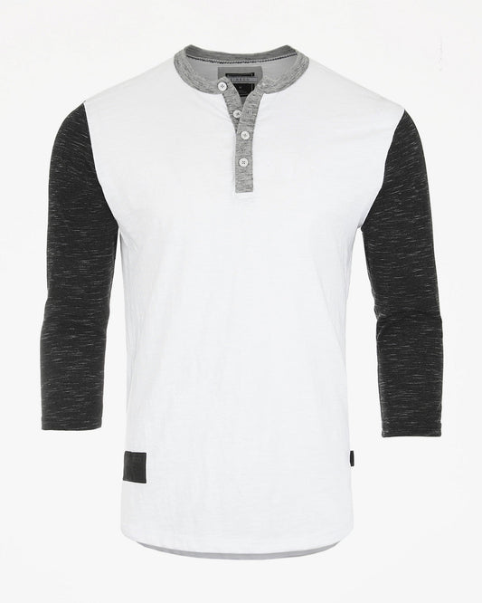 ZIMEGO Men's 3/4 Sleeve Black & White Baseball Henley – Casual Athletic Button Crewneck Shirts-0