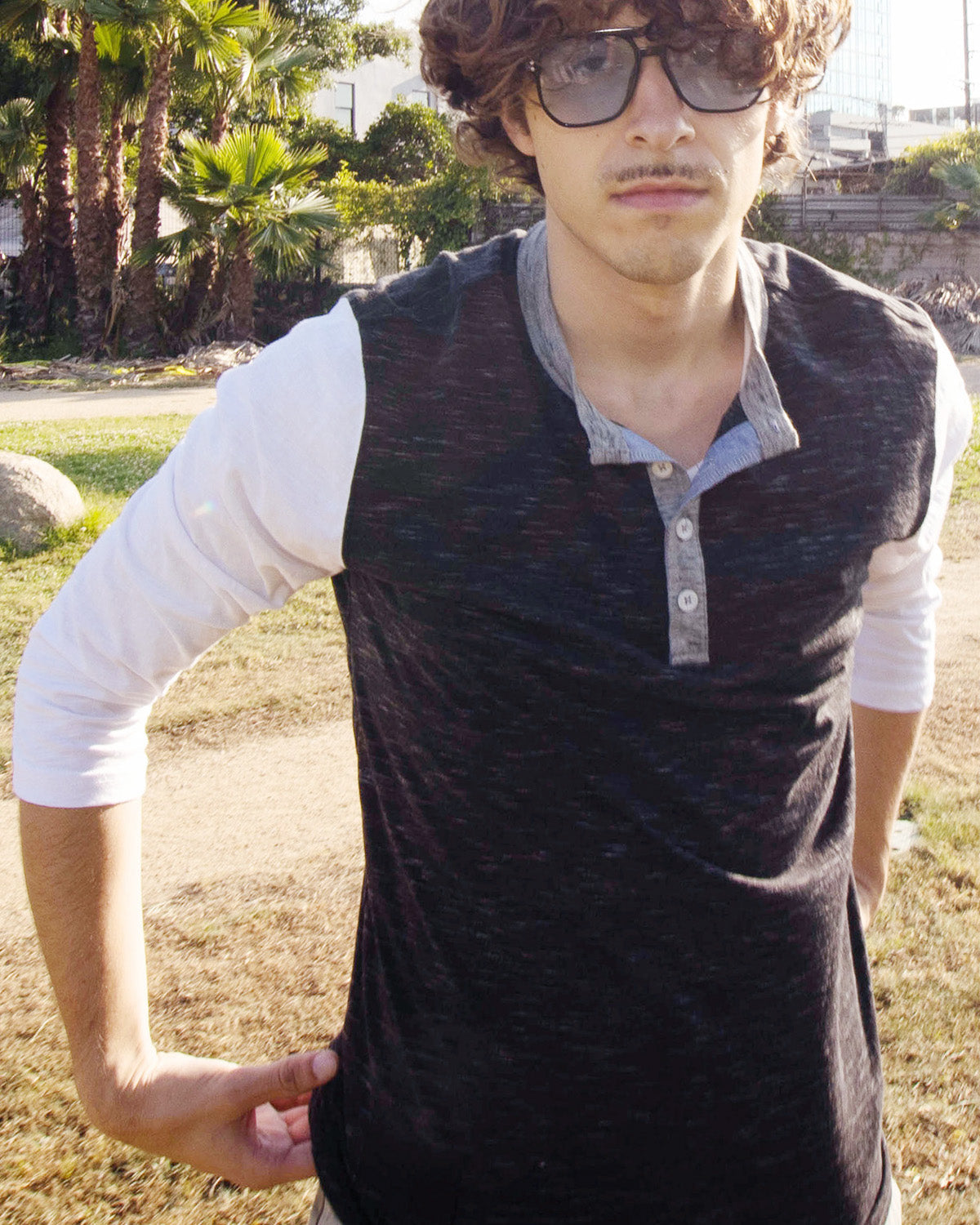 ZIMEGO Men's 3/4 Sleeve Black & White Baseball Henley – Casual Athletic Button Crewneck Shirts-1