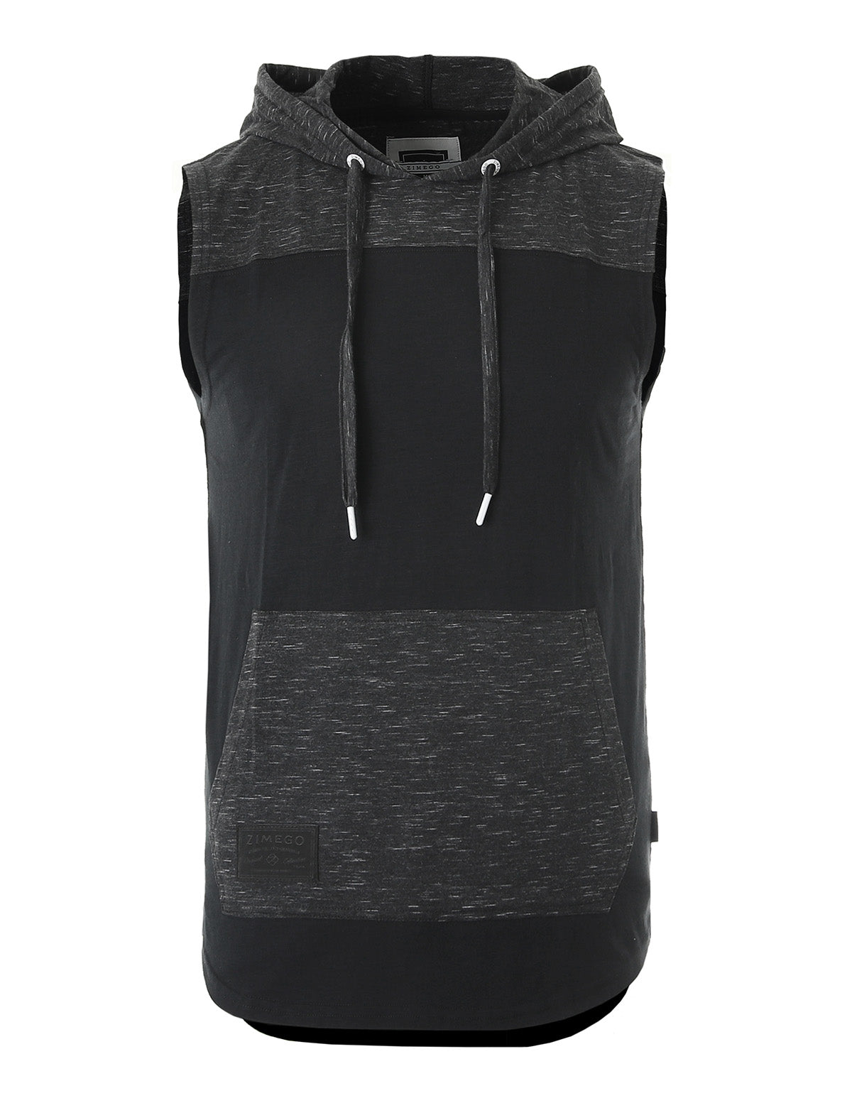 ZIMEGO Men's Color Block Sleeveless Pullover Kangaroo Pocket Workout Hooded Tank - 051-1