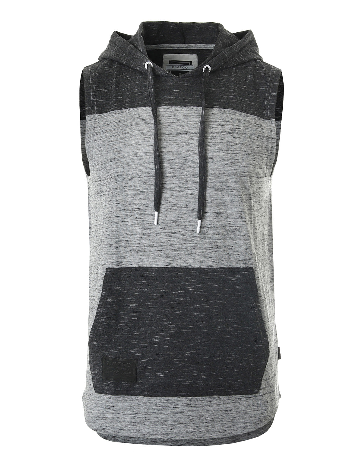 ZIMEGO Men's Color Block Sleeveless Pullover Kangaroo Pocket Workout Hooded Tank - 051-2