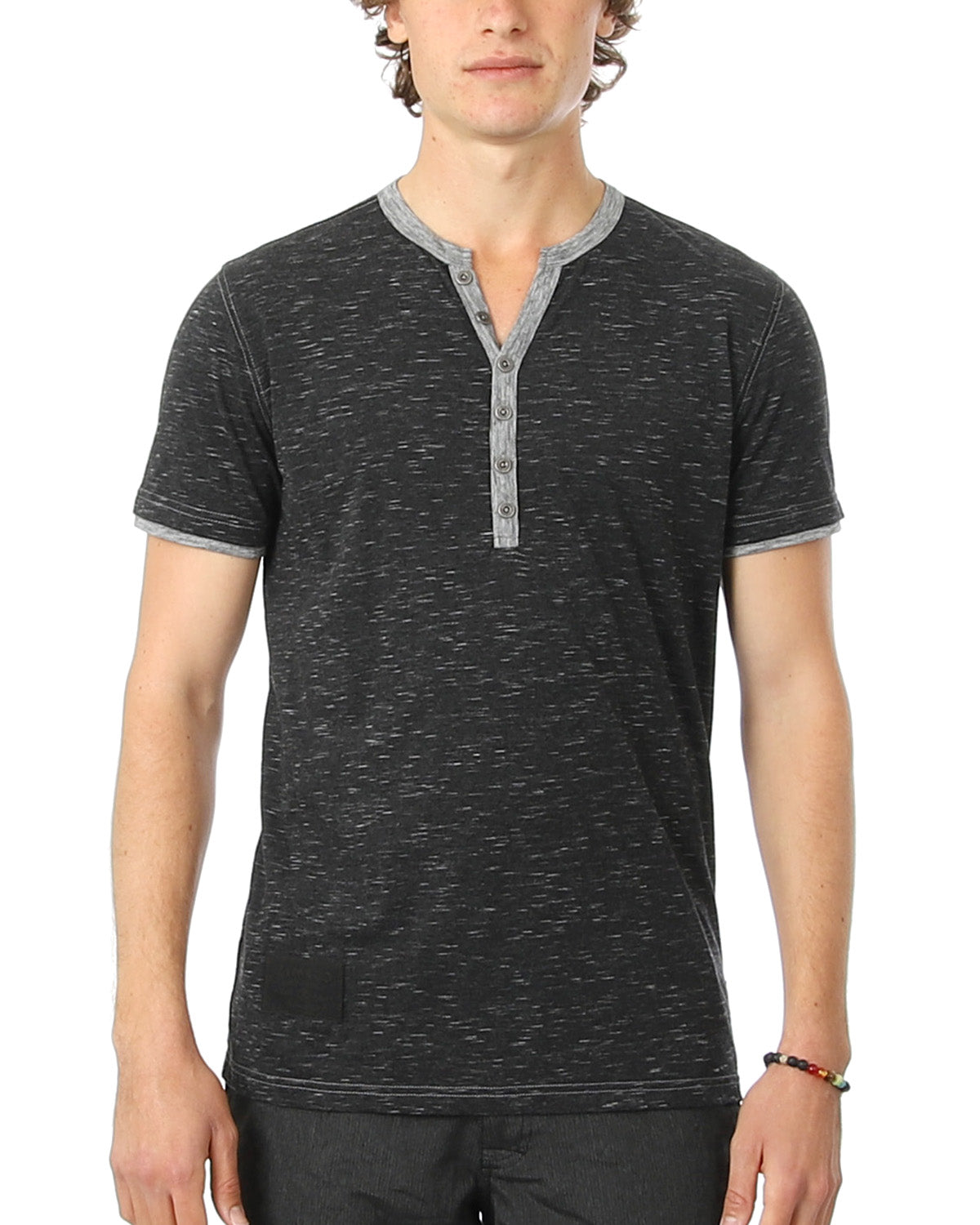 Short Sleeve Y Neck Henley Button T-Shirts-3