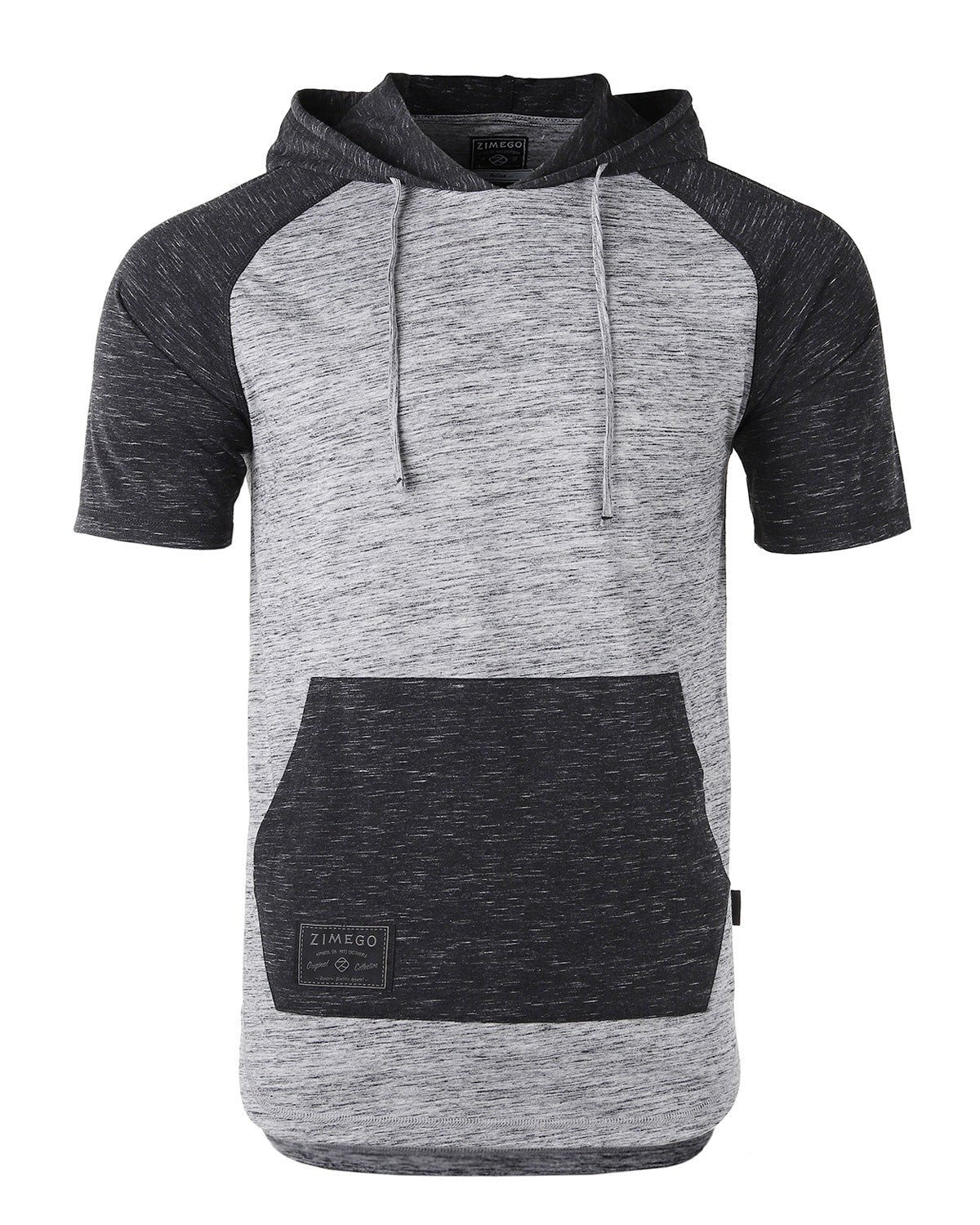 ZIMEGO Men's Short Sleeve Color Block Raglan Hoodie With Curved Hem-1