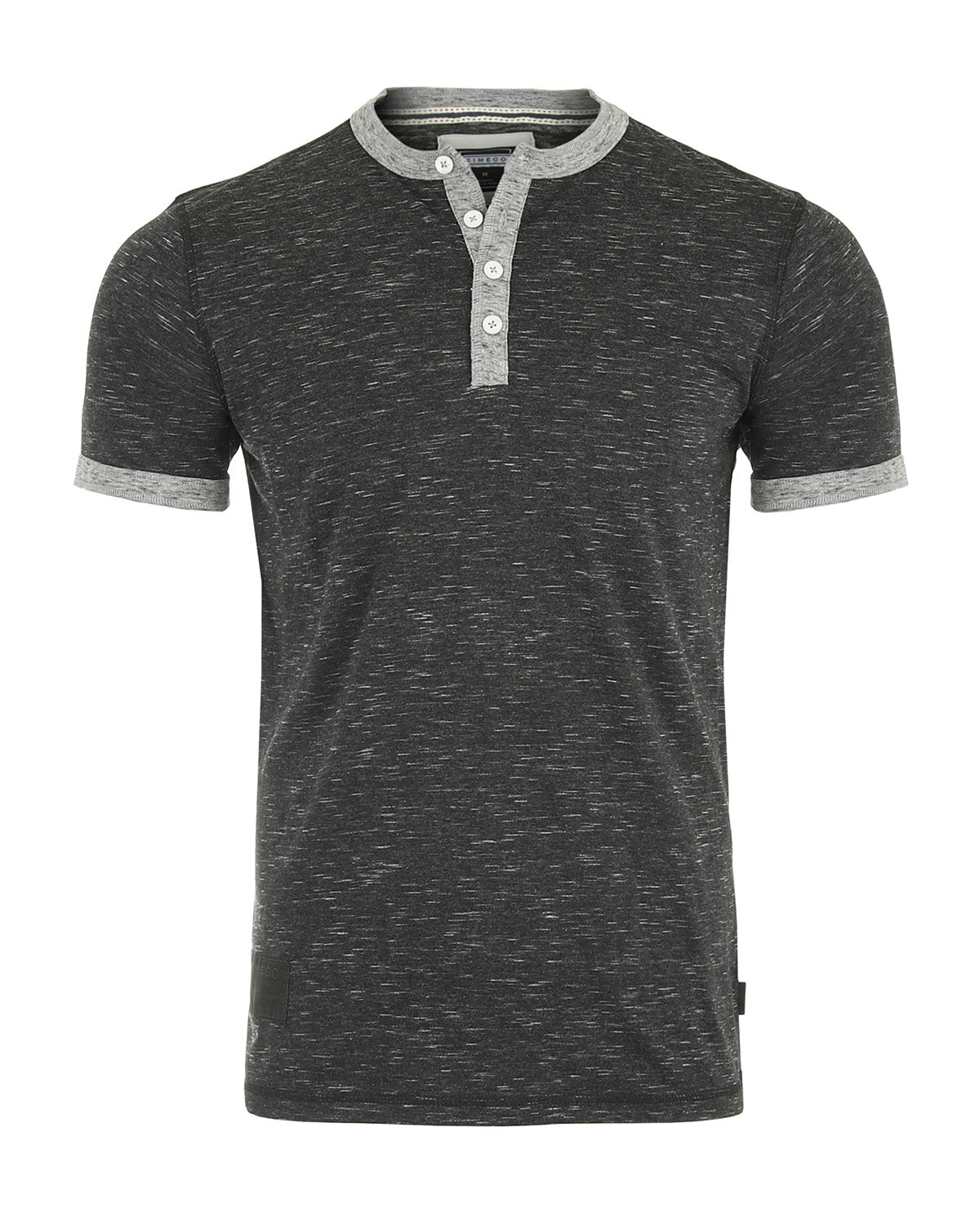 Short Sleeve Contrast Casual Ringer Henley T-Shirt-0