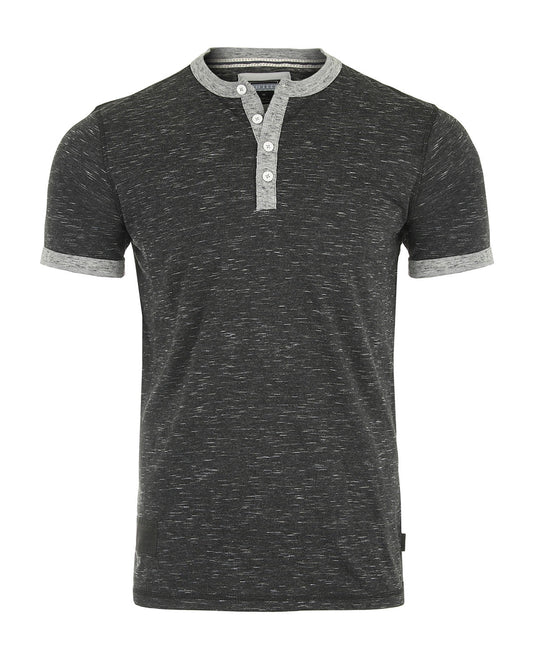Short Sleeve Contrast Casual Ringer Henley T-Shirt-0
