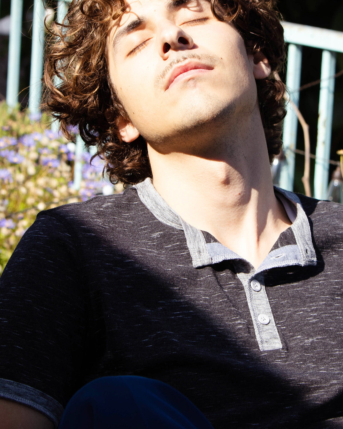 Short Sleeve Contrast Casual Ringer Henley T-Shirt-2