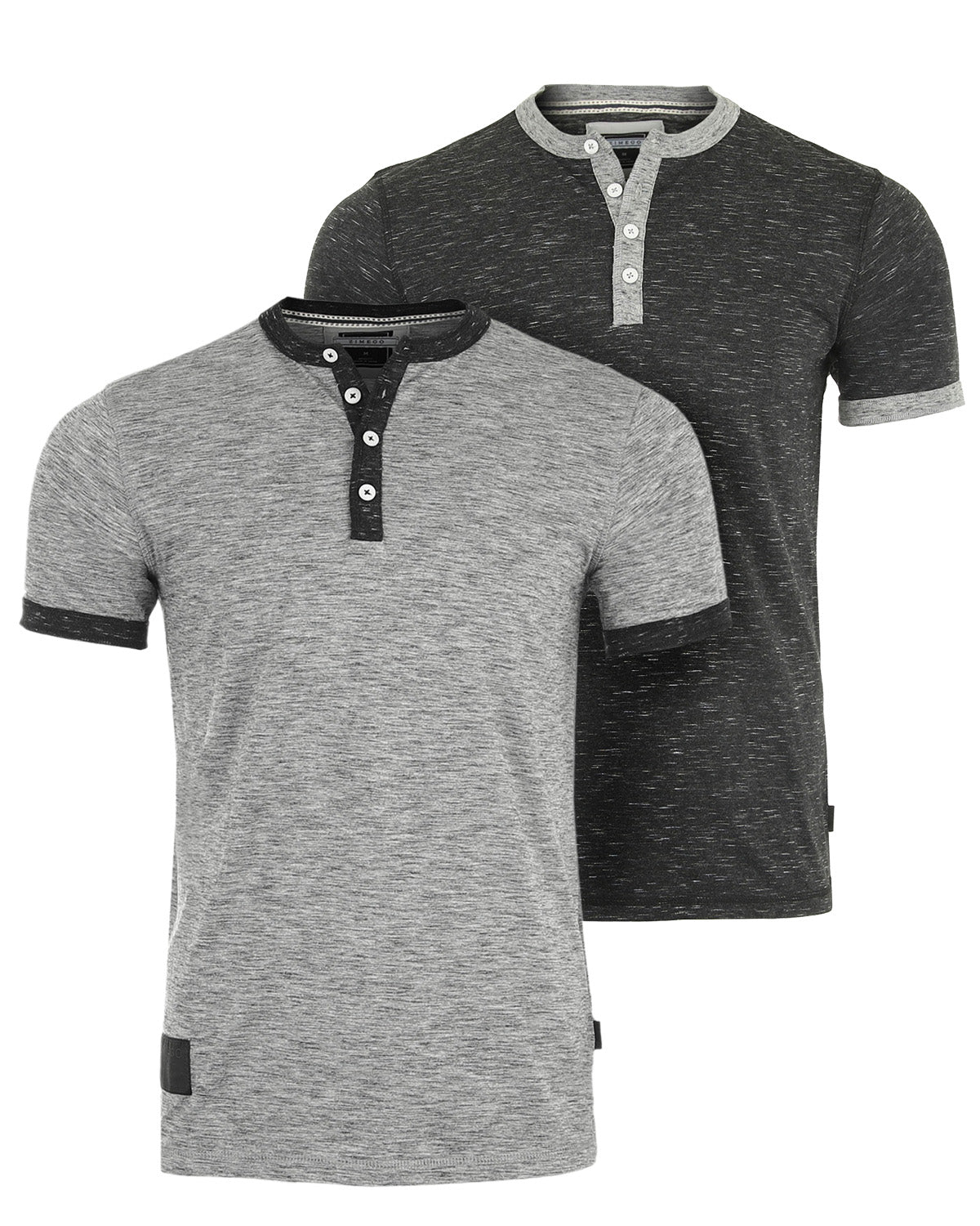 Short Sleeve Contrast Casual Ringer Henley T-Shirt-3