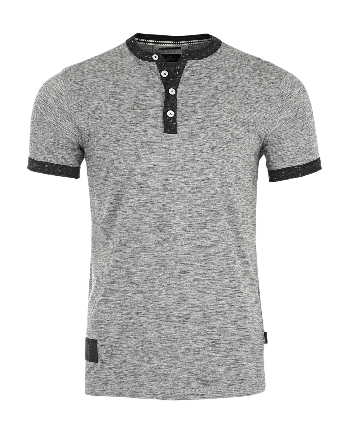 Short Sleeve Contrast Casual Ringer Henley T-Shirt-1