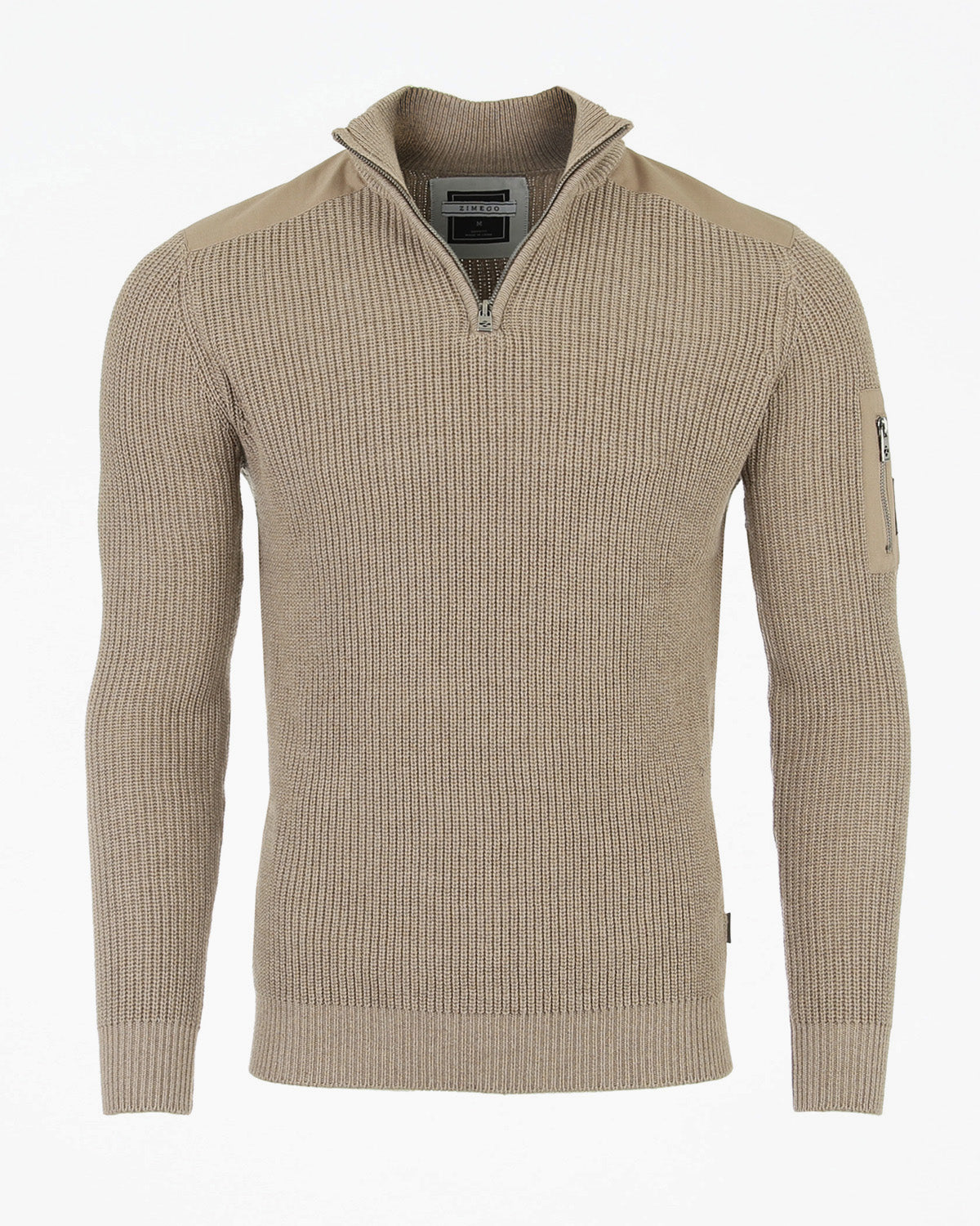 ZIMEGO Mens Long Sleeve Pullover Quarter Zip Mock Neck Polo Sweater-0